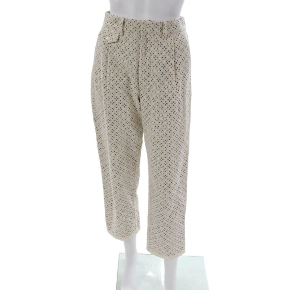 Kimberly Taylor Women Cropped Pants Ivory Button Geometric Cotton Size S